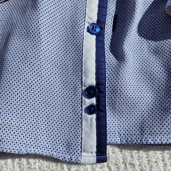 Maceoo XL Long Sleeve Dress Shirt Italian Button-Down Blue White Top 100% Cotton - Picture 2 of 16